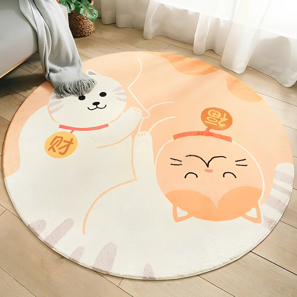 Cartoon thickened acrylic round table blanket in Cake Town pattern, 120cm diameter, white background