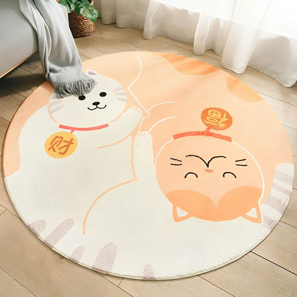 Cartoon thickened acrylic round table blanket in Cake Town pattern, 120cm diameter, white background