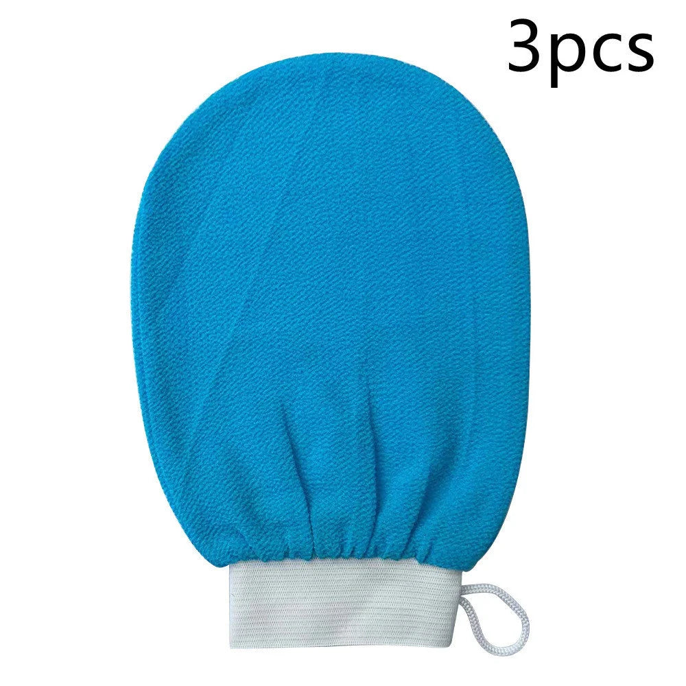 Luxurious exfoliating bath gloves in various vibrant colors, made from soft viscose fiber for a spa-like cleansing experience