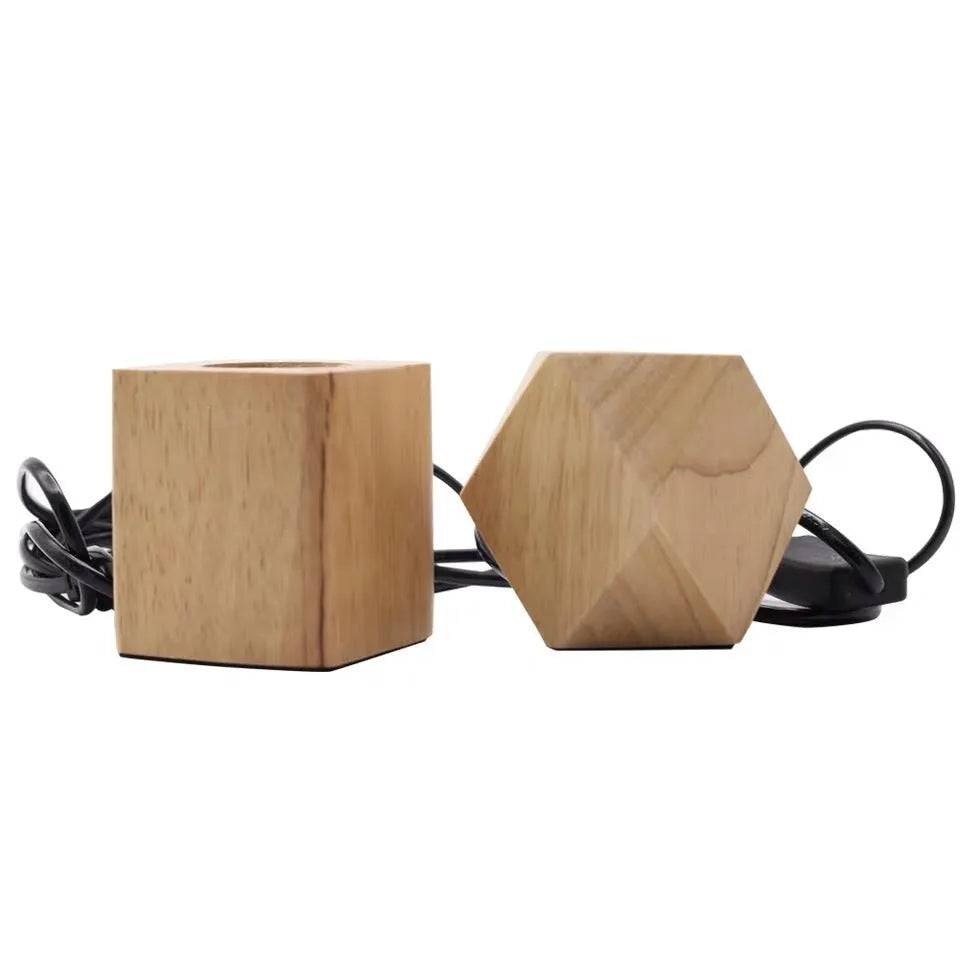 Wooden retro lamp holder with hanging wire showing square and diamond shape options