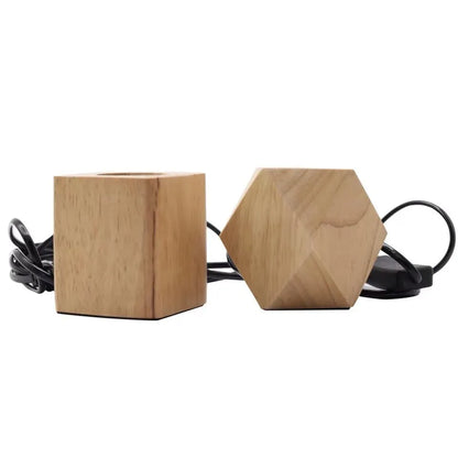 Wooden retro lamp holder with hanging wire showing square and diamond shape options