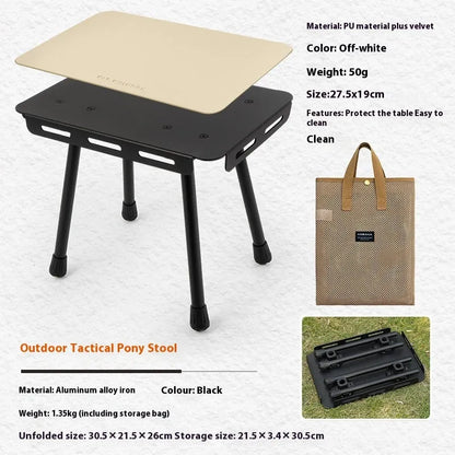 CLS aluminium folding camping stool converted into a small table with a green PU mat top