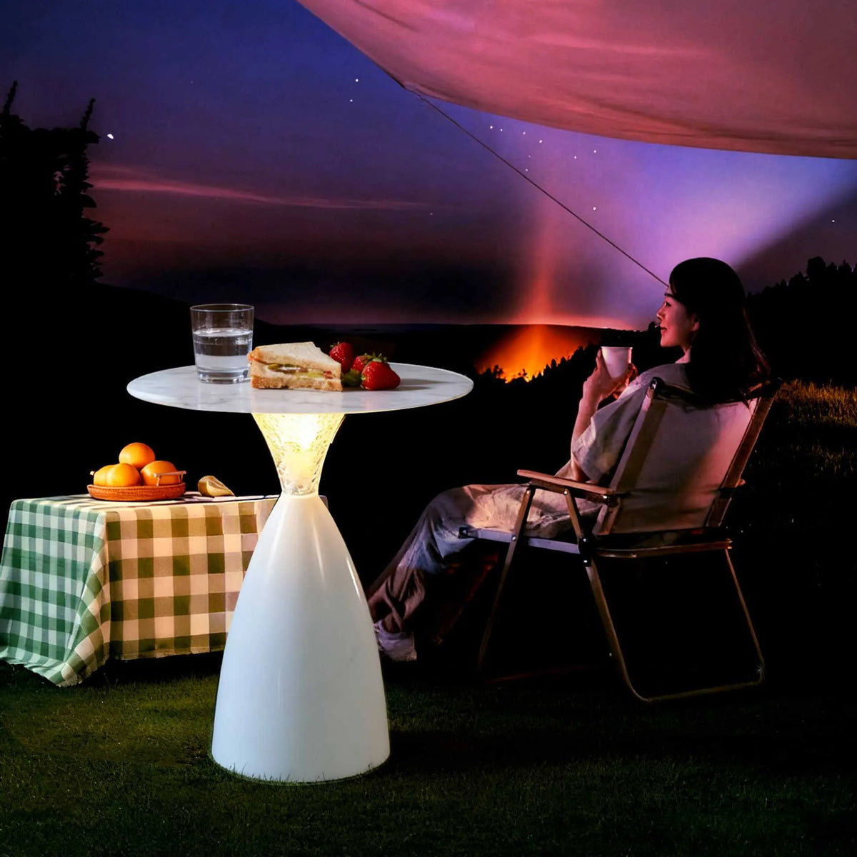 LED side table with 16-colour RGB ambience light, remote control, white or black, tea table for living room