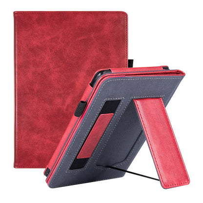 Leather case with wrist splint bracket for Kindle Paperwhite 5 e-reader in various colours and designs
