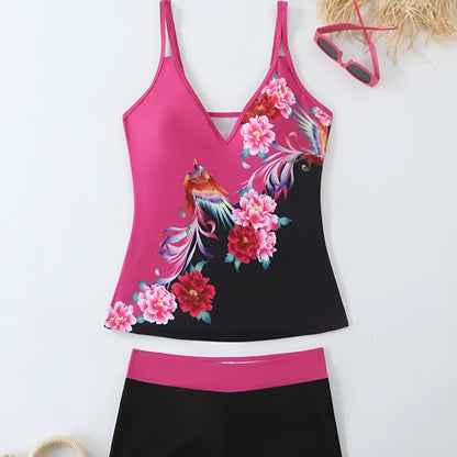 Plus size women's swimsuit in Black or Rose Red with cotton blend lining, sizes S to 5XL