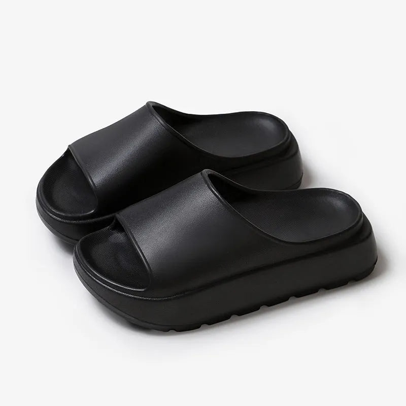 Women's beige 5.5cm thick-soled EVA slippers with injection-moulded construction for bathroom and beach use