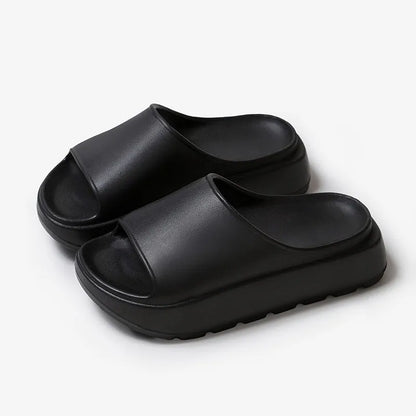 Women's beige 5.5cm thick-soled EVA slippers with injection-moulded construction for bathroom and beach use