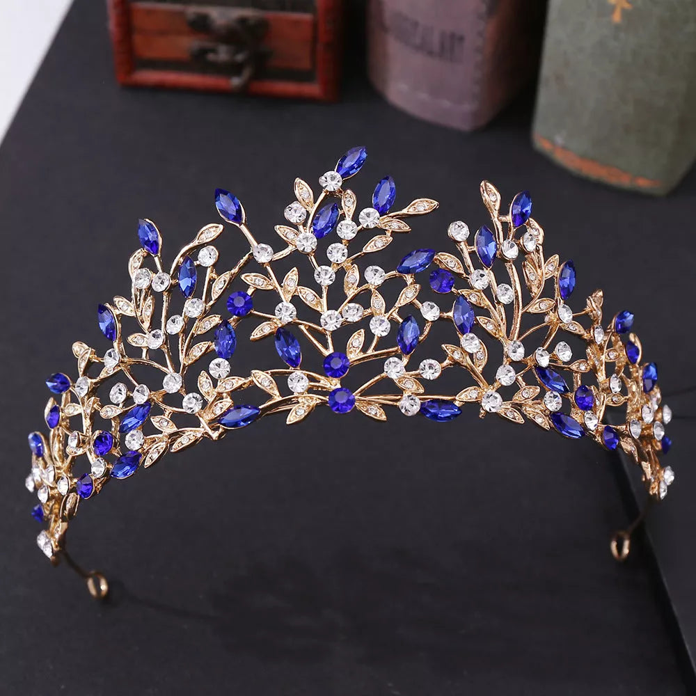 Vintage rhinestone headdress crown with green phantom quartz crystal, alloy construction, 15 * 6.5cm
