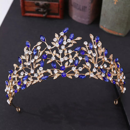 Vintage rhinestone headdress crown with green phantom quartz crystal, alloy construction, 15 * 6.5cm