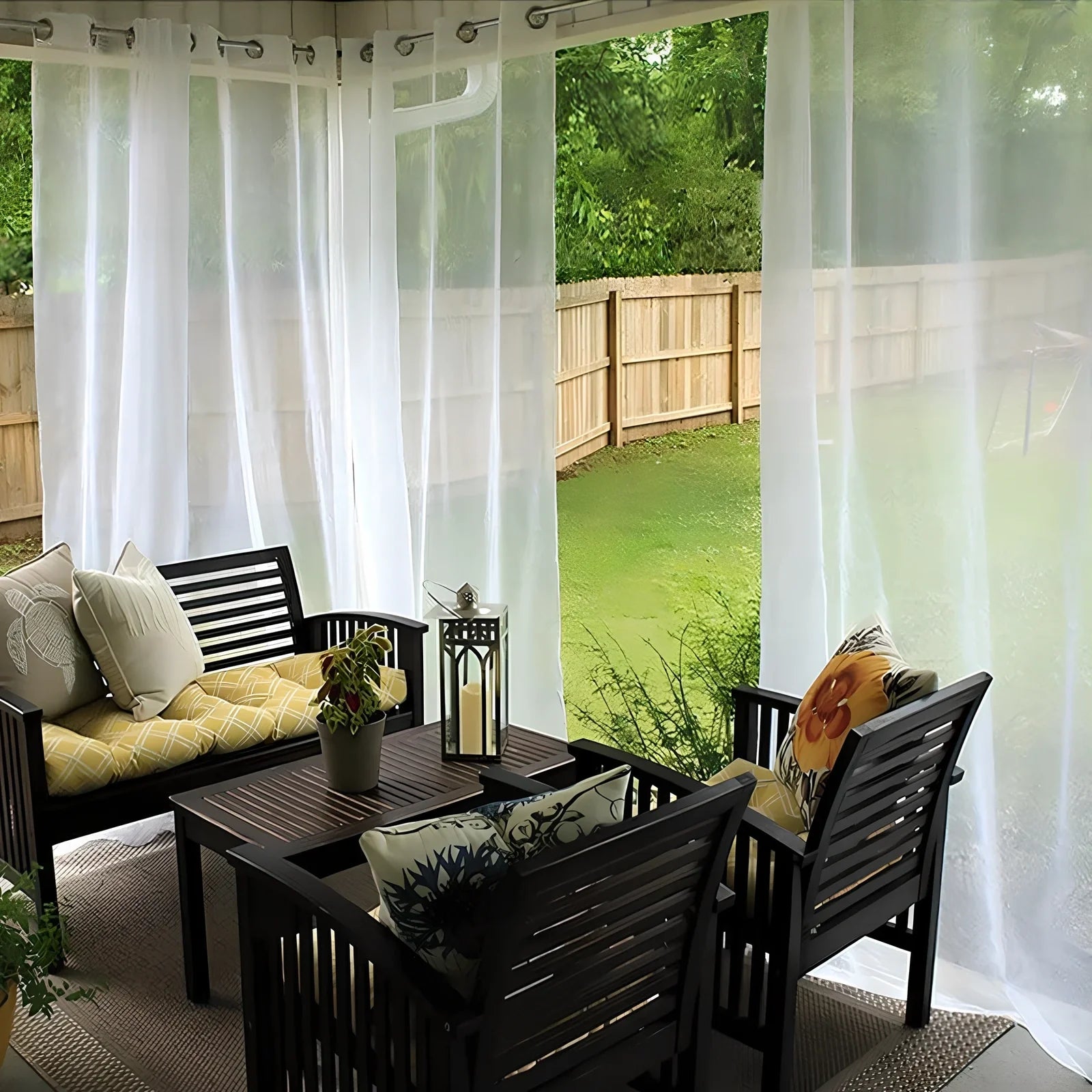 White opaque waterproof outdoor curtain measuring 132cm × 213cm for balcony privacy and sun protection