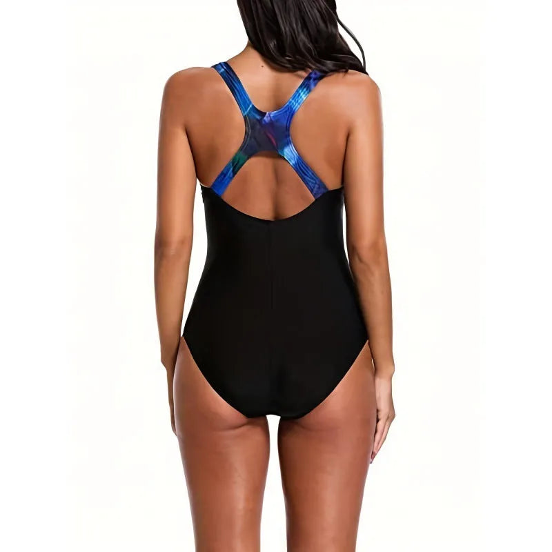 Women's oversized floral print one-piece swimsuit with backless design for swimming sports
