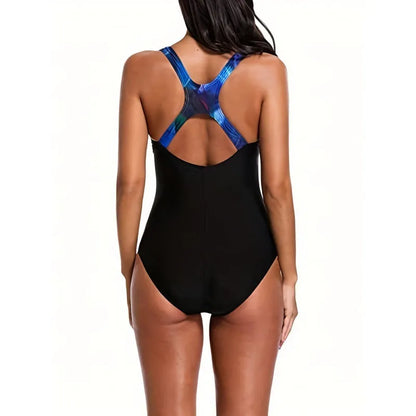 Women's oversized floral print one-piece swimsuit with backless design for swimming sports