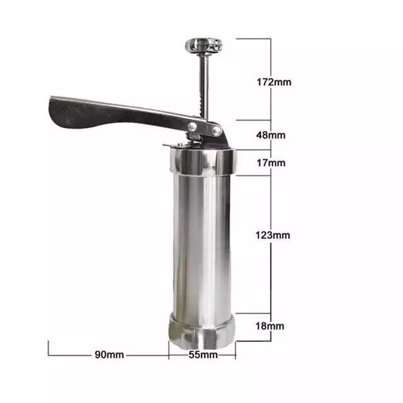 Stainless steel cookie press gun with multiple discs for baking and icing