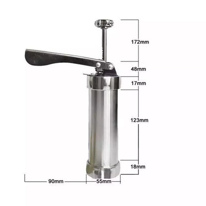Stainless steel cookie press gun with multiple discs for baking and icing