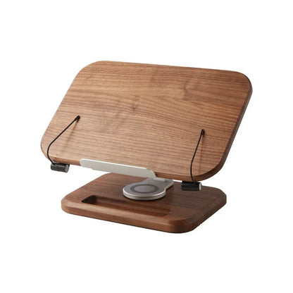 Black walnut solid wood reading rack with adjustable angle on rotating base