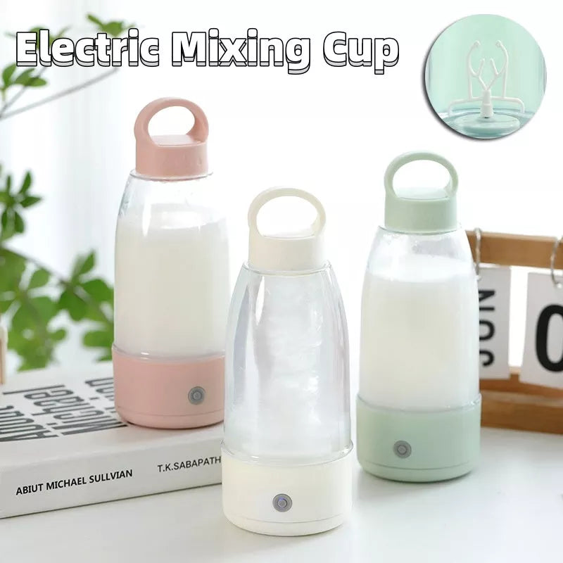 Automatic Electric Shaker Bottle with USB charging in white, pink, and green