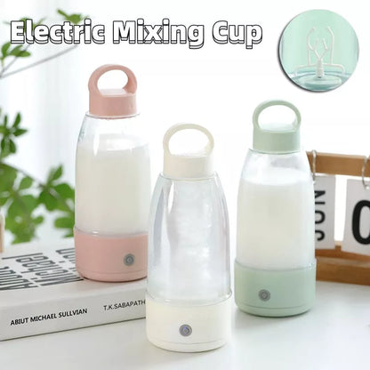 Automatic Electric Shaker Bottle with USB charging in white, pink, and green