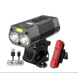 USB rechargeable bike light with double T6 lamp beads, 1200 lumens, aluminium alloy frame, IPX-6 waterproof
