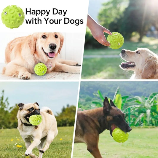 Colourful dog toy ball with meteorite-shaped bumps for aggressive chewers and anxiety relief