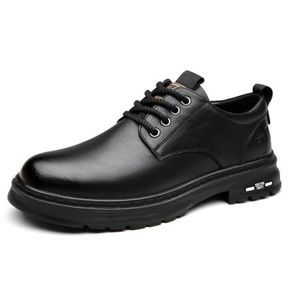Retro men's casual shoes in black and brown with round toe and flat square heel