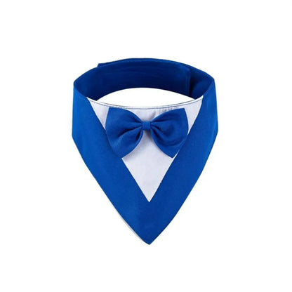 Triangle-shaped pet bib scarf with a bow, shown in a bright colour, displaying the soft fabric and absorbent towelling lining.