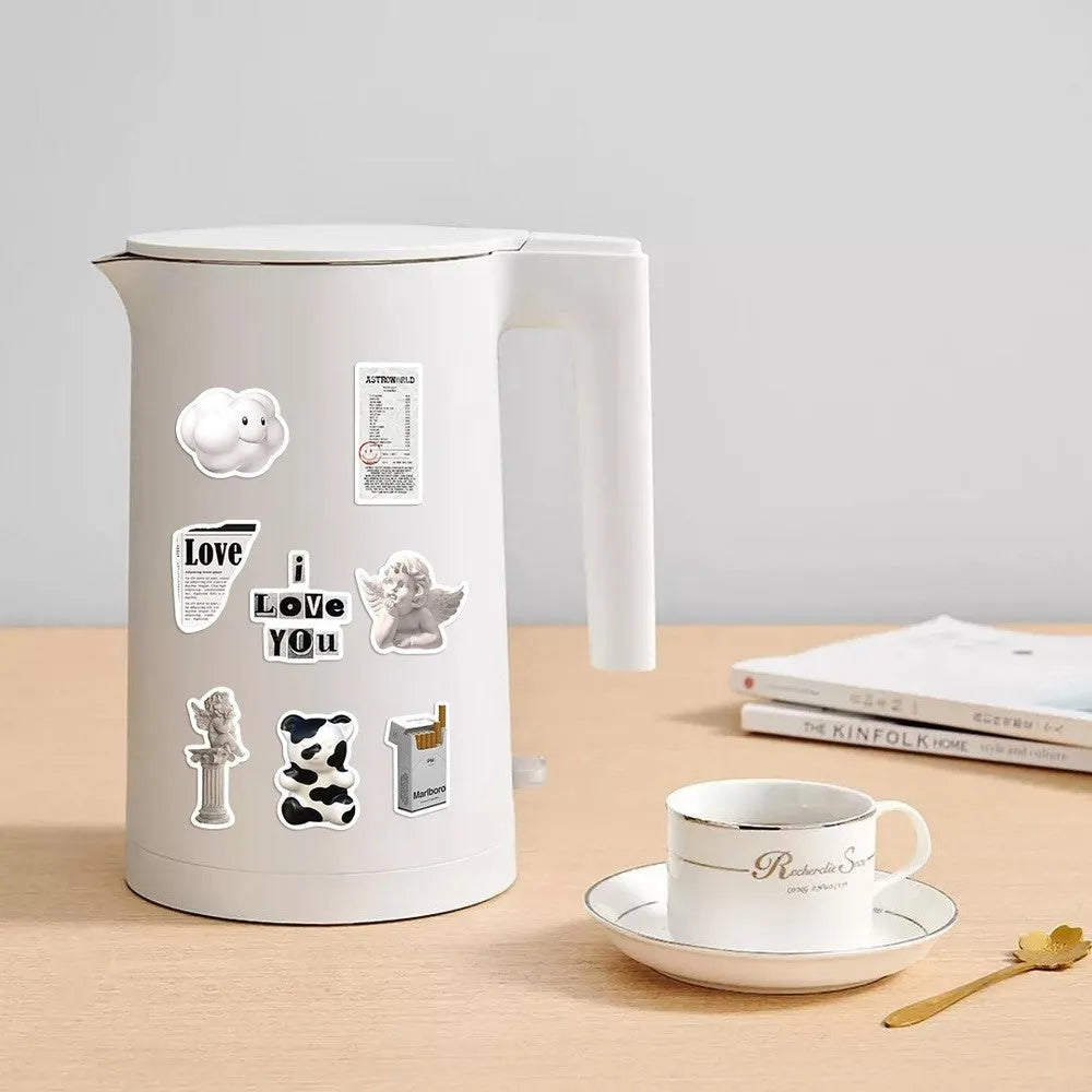 Black and white PVC sticker collection with 61 pieces for laptop and device customisation and protection