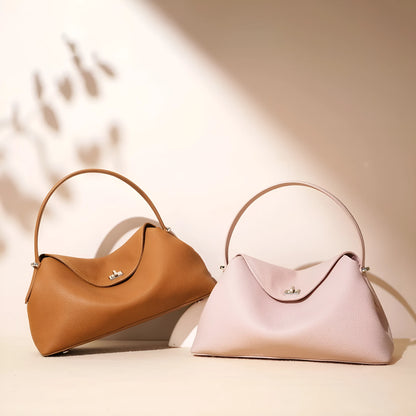 Cowhide leather shoulder messenger bag with pillow shape in multiple colour options