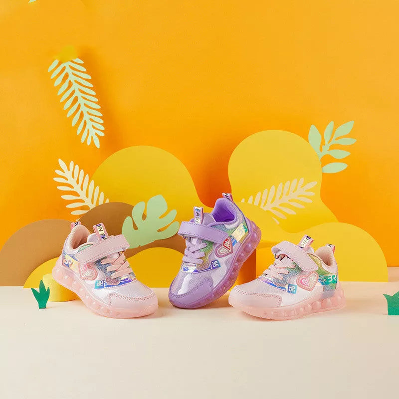 Teen girls' fashion jelly sole sports shoes in pink and purple