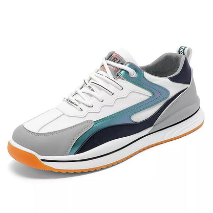 Men's PU lace-up casual shoes in blue, grey, and black