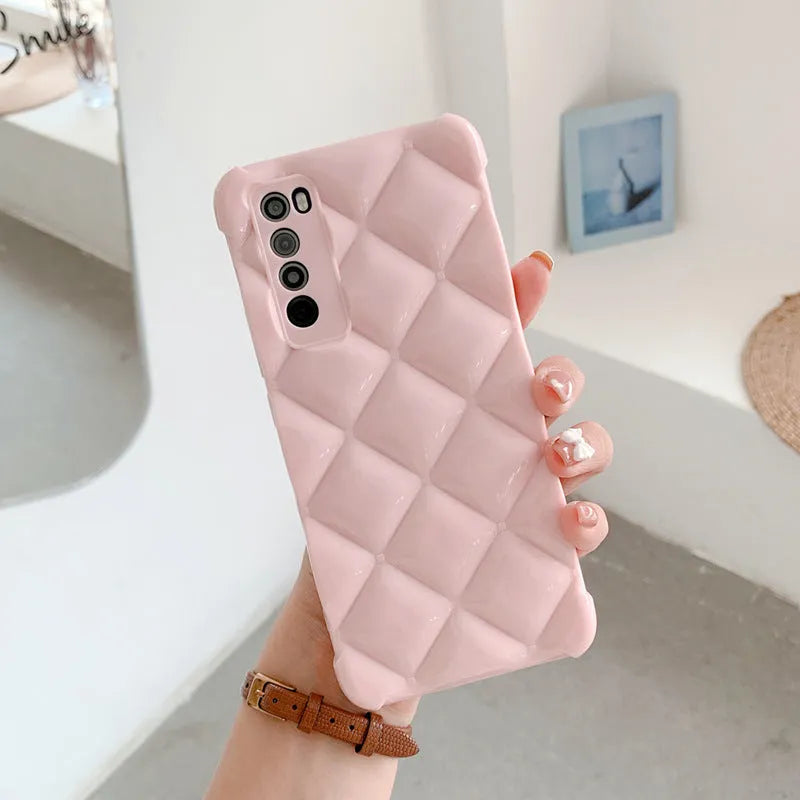 Silicone diamond phone case for Huawei models in black, green, pink and white