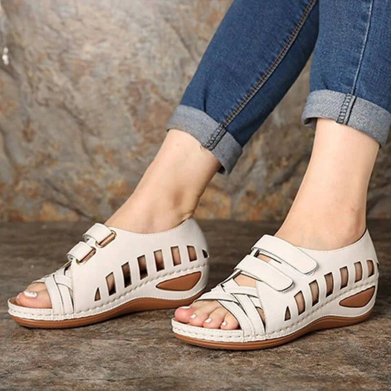 Women's summer wedge sandals with buckle closure in various colors