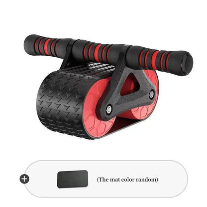 Dual-wheel abdominal roller with sweat-absorbent grip handle for intense core workouts