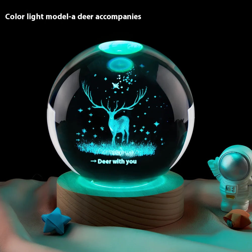 Moon small night lamp with crystal ball and USB base in celestial design theme