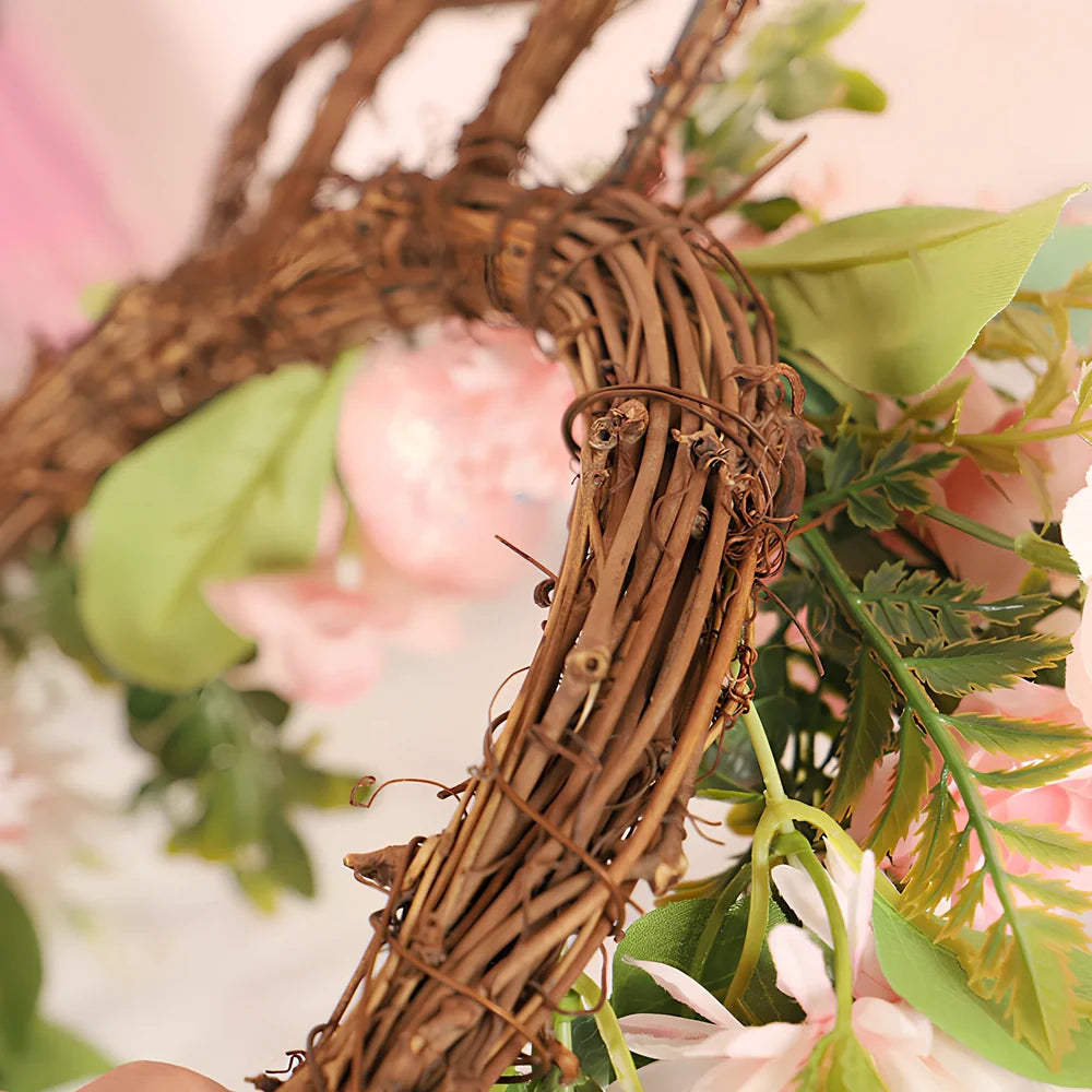 Easter chrysanthemum rabbit wreath measuring 35x45cm with silk flowers and plant teng base