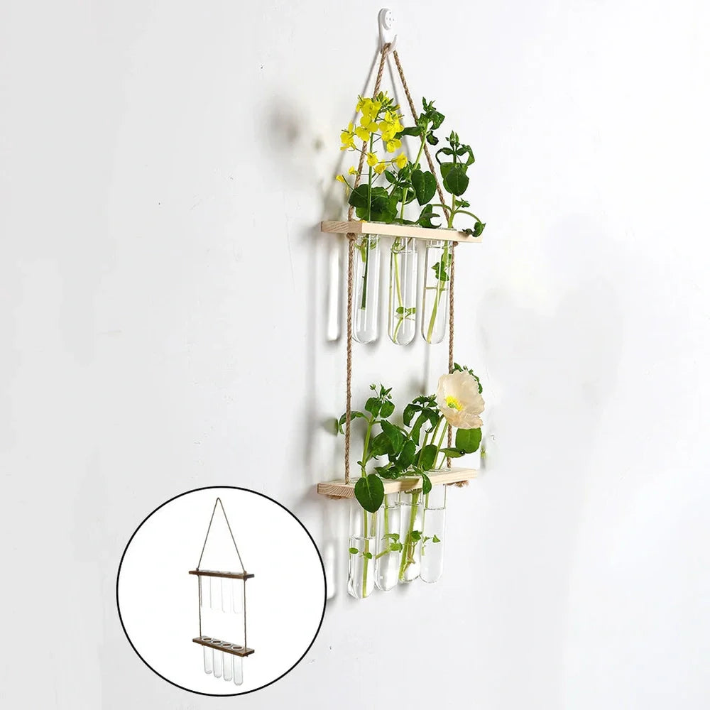 20×40cm double layer wall hanging glass terrarium with test tube plant propagator in retro or wood colour
