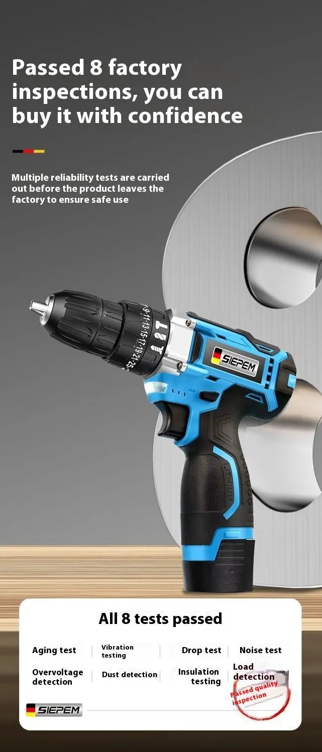 12V dual-speed impact pistol drill electric screwdriver with pistol grip design and complete accessory set