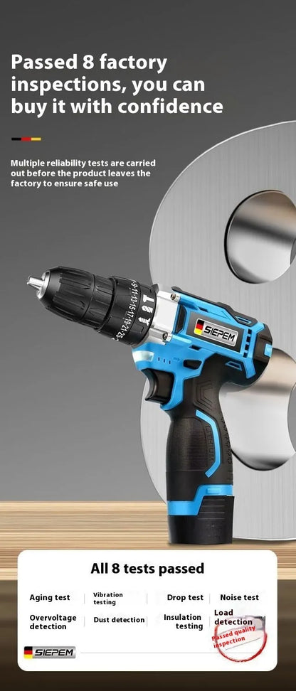 12V dual-speed impact pistol drill electric screwdriver with pistol grip design and complete accessory set