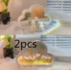 DIY tulip-shaped night lamp kit with LED lights and mirror surface in assorted colours on a desk.