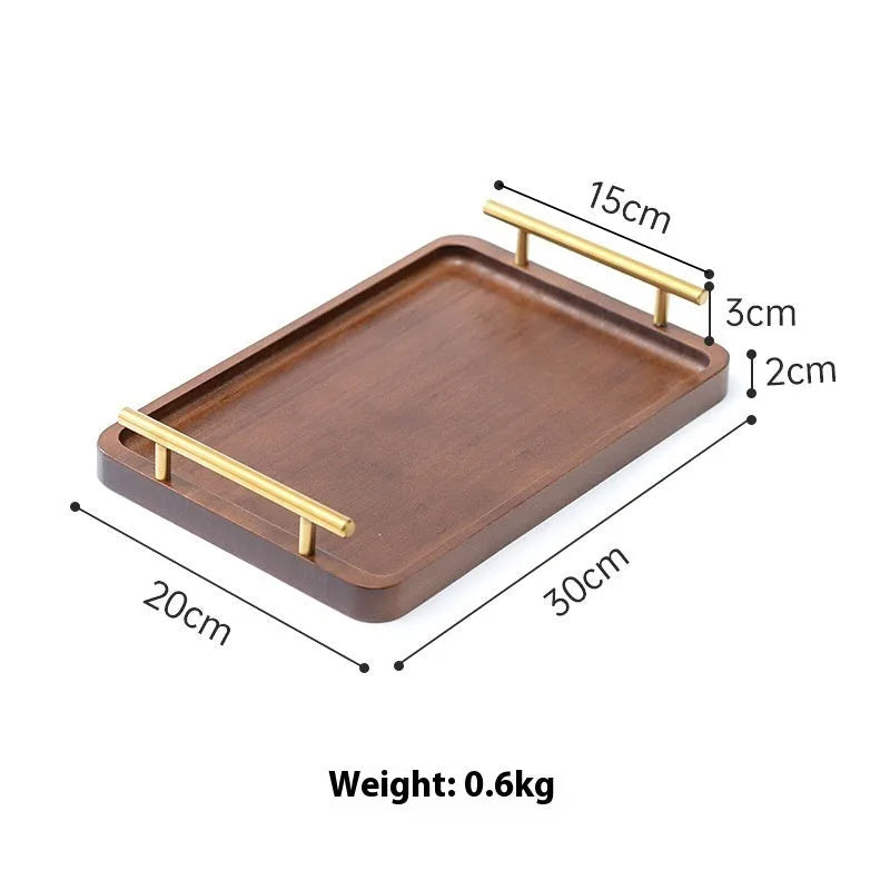 Square bamboo barbecue tray with brown handle in solid colour pastoral design