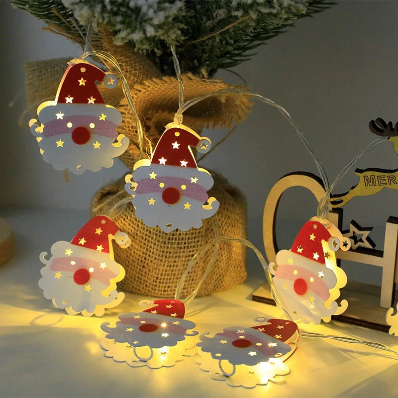 Christmas LED light string with Santa Claus, elk, and snowman ornaments for festive holiday decor
