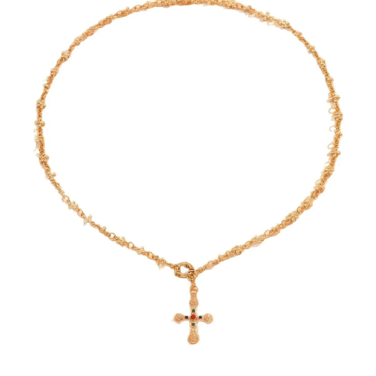 Rhinestone Y-shaped cross pendant necklace in gold or white K with electroplated alloy regular chain