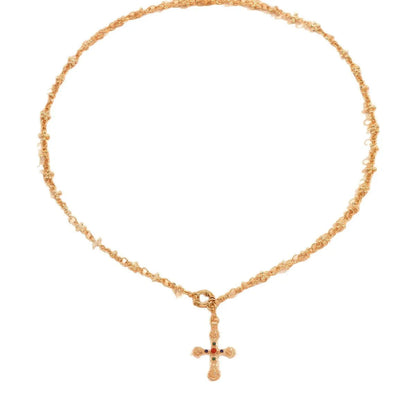 Rhinestone Y-shaped cross pendant necklace in gold or white K with electroplated alloy regular chain