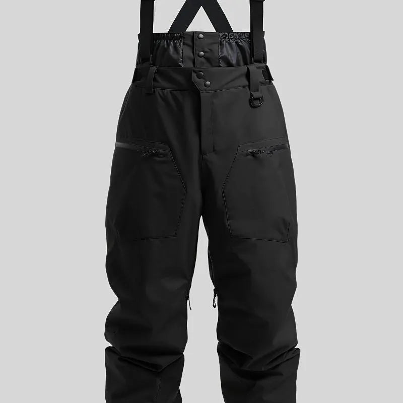 Men's black thickened waterproof ski trousers made from flame-retardant linen fabric