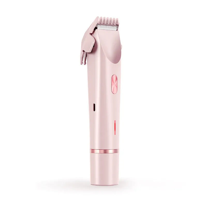 Pink 2-in-1 women's electric body hair shaver and trimmer for private pubic hair grooming