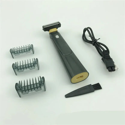 Wireless rechargeable precision shaver with stainless steel blades and LED light