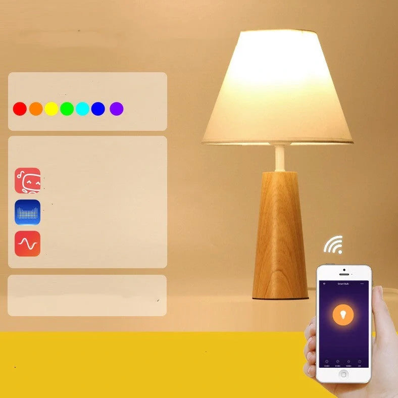 Solid wood bedside lamp with bamboo holder, 40cm height, 8cm base, wood colour finish