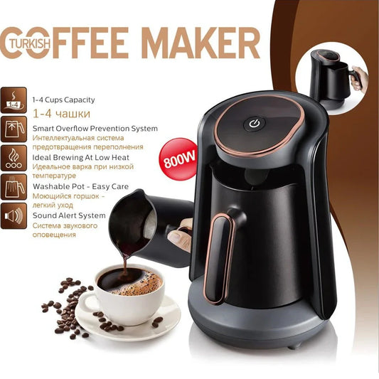 Black mini coffee pot with anti-scald handle and compact 12.5cm height for office kitchens