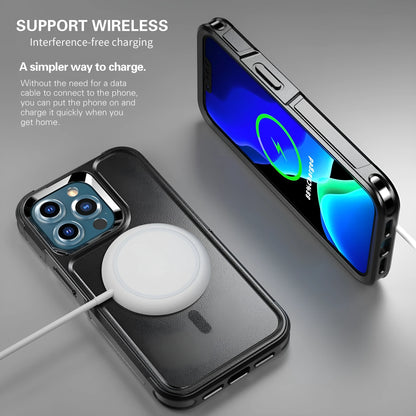 Black magnetic shatterproof back cover case for iPhone 12 and iPhone 13 series phones