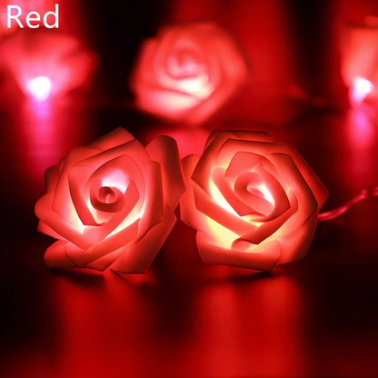 3-metre long battery-powered LED floral string lights with 20 white floral units on green plastic stems