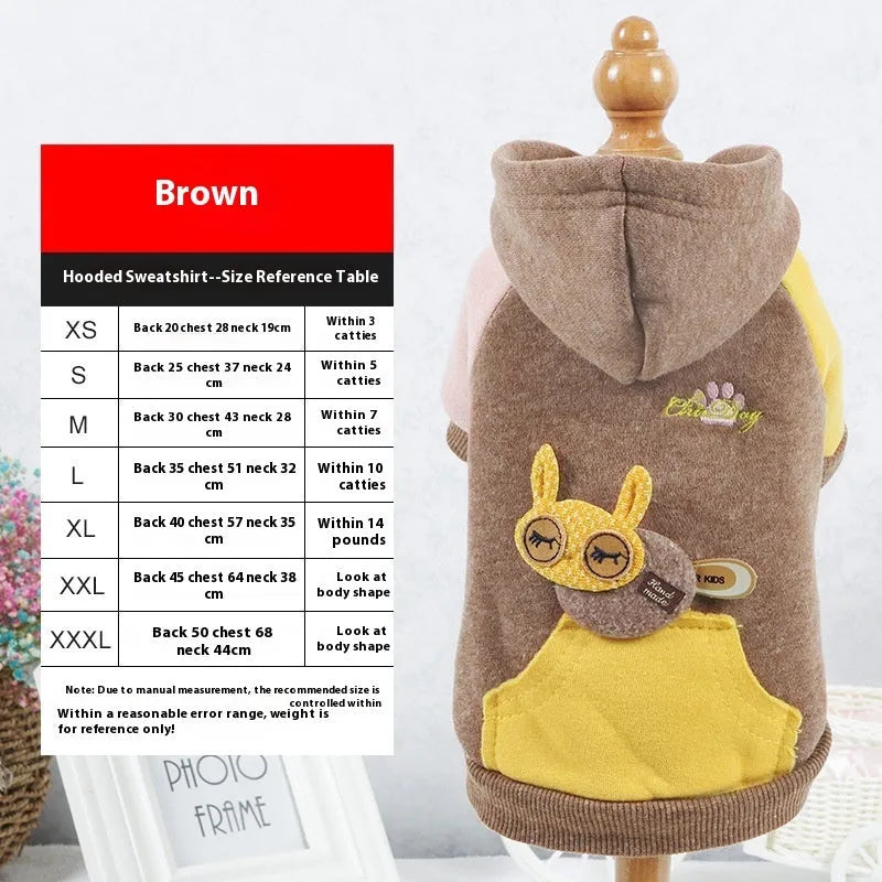 Cotton pet sweatshirt clothing for dogs and cats in brown, green, or pink colours